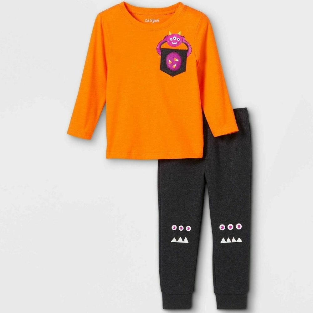 Tod Boys 2pc Halloween MONSTER Long Sleeve T-Shirt & Fleece Pants Size 2T 3T NWT